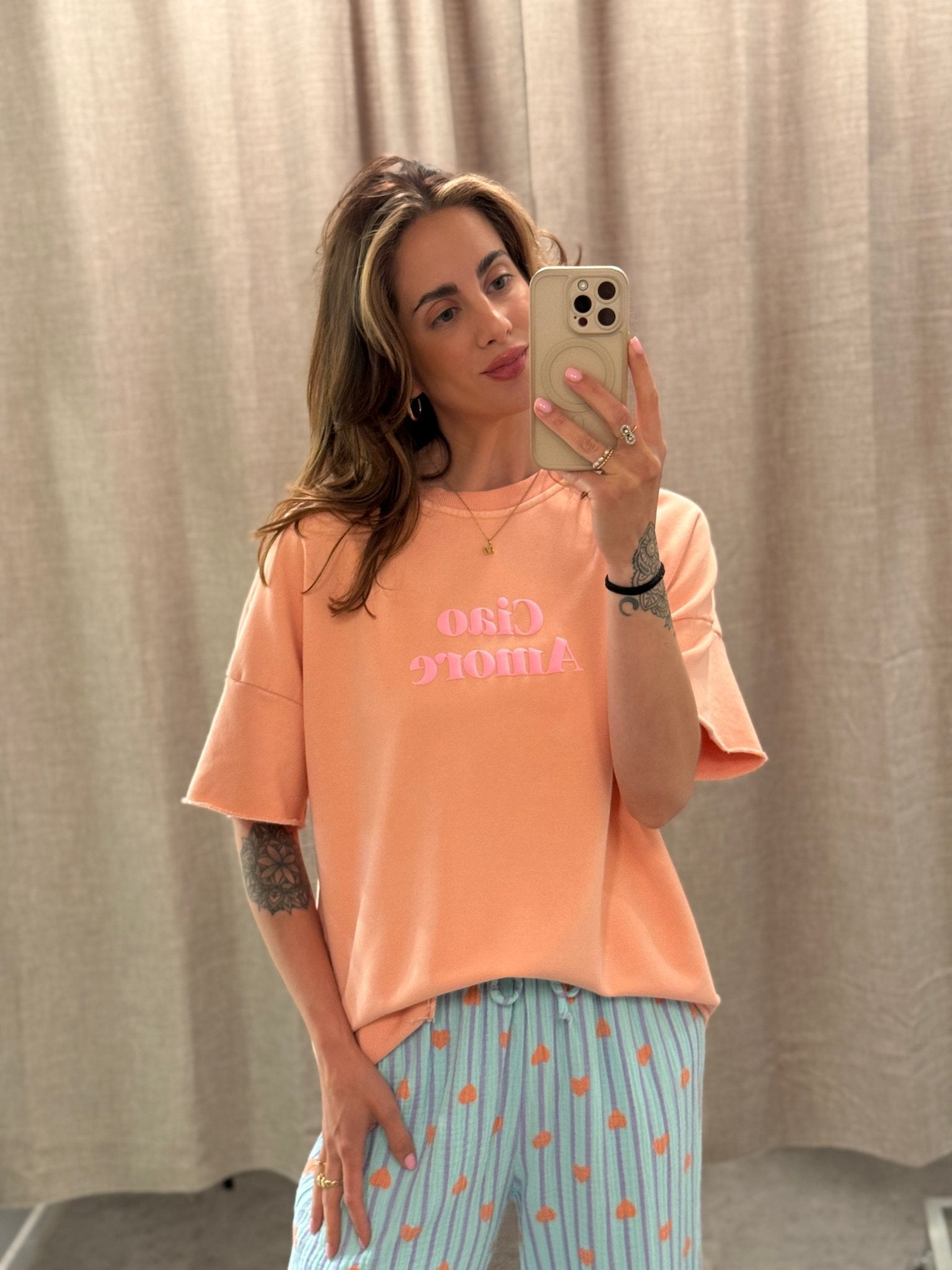 BAUMWOLL T - SHIRT MIT AUFDRUCK „CIAO AMORE“ - GRETA & Rosa