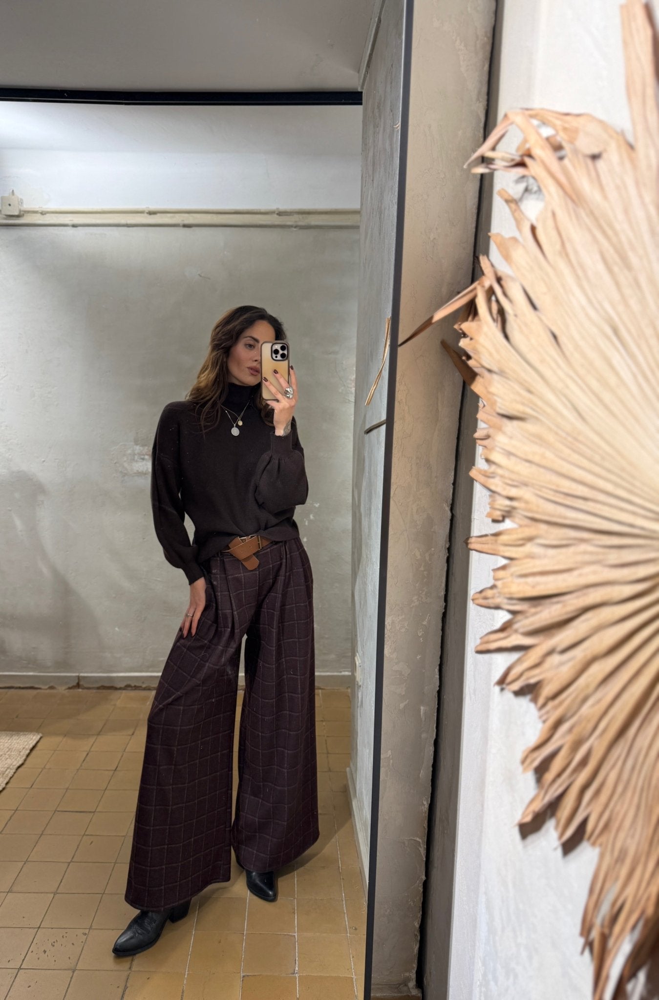 WEITE KAROHOSE MIT BUNDFALTE „PLUM“ - GRETA & Rosa